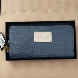 Bebe Natalie Faux crocodile blue gray wallet